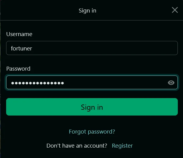 Sign in to your True Fortune account with username and password